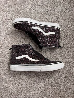 Vans Kids High-Top Glitter Sneakers - Black with Pink Glitter 4Y